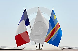 Flags of France and Democratic Republic of the Congo DRC, DROC, Congo-Kinshasa