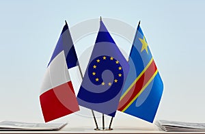 Flags of France EU and Democratic Republic of the Congo DRC, DROC, Congo-Kinshasa photo