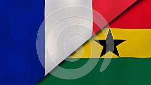 The flags of France and Ghana. News, reportage, business background. 3d illustration