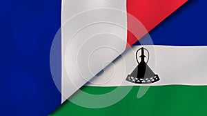 The flags of France and Lesotho. News, reportage, business background. 3d illustration