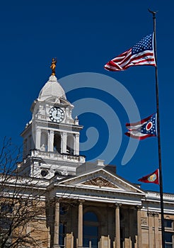 Flags in front of  the Fayette County Courthouse