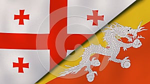 The flags of Georgia and Bhutan. News, reportage, business background. 3d illustration