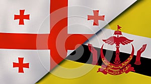 The flags of Georgia and Brunei. News, reportage, business background. 3d illustration