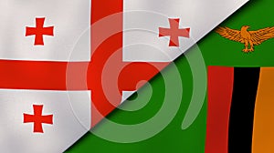 The flags of Georgia and Zambia. News, reportage, business background. 3d illustration