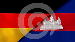 The flags of Germany and Cambodia . News, reportage, business background. 3d illustration