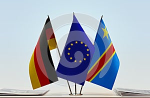 Flags of Germany EU and Democratic Republic of the Congo DRC, DROC, Congo-Kinshasa