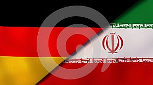 The flags of Germany and Iran. News, reportage, business background. 3d illustration