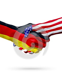 Flags Germany and United States countries, overprinted handshake.