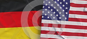 Flags of Germany and USA. Linen flag close-up. Flag made of canvas. German, Berlin. United States of America. State national