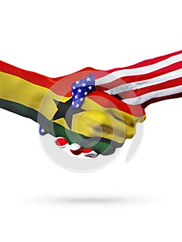 Flags Ghana and United States countries, overprinted handshake.