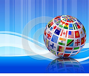 Flags Globe on Blue Abstract Background