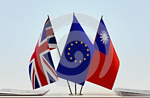 Flags of Great Britain EU and Taiwan
