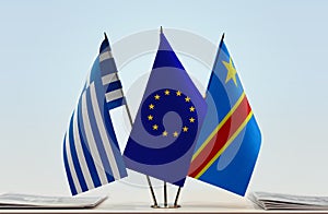 Flags of Greece EU and Democratic Republic of the Congo DRC, DROC, Congo-Kinshasa photo