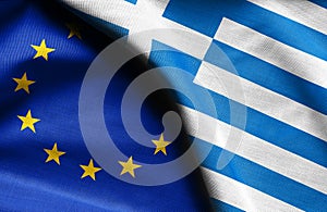 Flags of greece and european union.