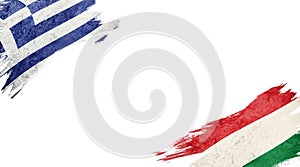 Flags of Greece and Hungary on white background