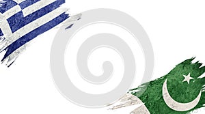 Flags of Greece and Pakistan on white background