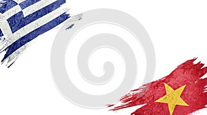 Flags of Greece and Vietnam on white background