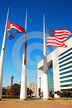 Flags at half staff at the Dallas, Texas City Hall