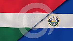 The flags of Hungary and El Salvador. News, reportage, business background. 3d illustration photo