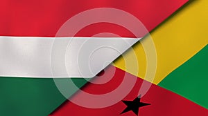 The flags of Hungary and Guinea Bissau. News, reportage, business background. 3d illustration photo