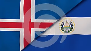 The flags of Iceland and El Salvador. News, reportage, business background. 3d illustration photo