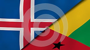 The flags of Iceland and Guinea Bissau. News, reportage, business background. 3d illustration photo
