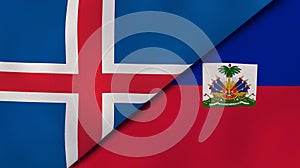 The flags of Iceland and Haiti. News, reportage, business background. 3d illustration