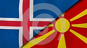 The flags of Iceland and Macedonia. News, reportage, business background. 3d illustration