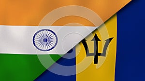The flags of India and Barbados. News, reportage, business background. 3d illustration