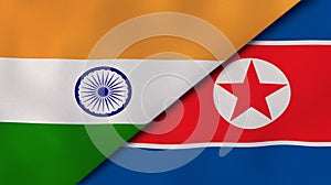 The flags of India and North Korea. News, reportage, business background. 3d illustration