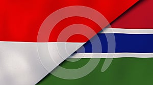 The flags of Indonesia and Gambia. News, reportage, business background. 3d illustration