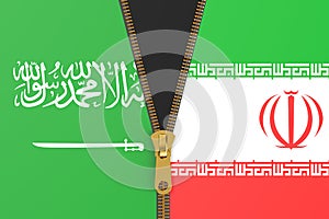 Flags of Iran and Saudi Arabi, political concept photo