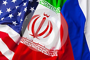 Flags of Iran, USA and Russia together