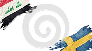 Flags of Iraq and Sweden on white background