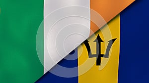 The flags of Ireland and Barbados. News, reportage, business background. 3d illustration