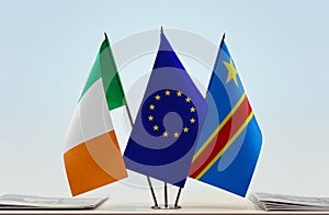 Flags of Ireland EU and Democratic Republic of the Congo DRC, DROC, Congo-Kinshasa