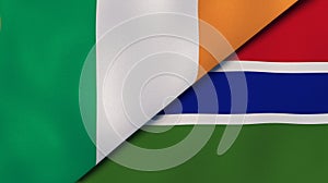 The flags of Ireland and Gambia. News, reportage, business background. 3d illustration