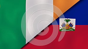 The flags of Ireland and Haiti. News, reportage, business background. 3d illustration