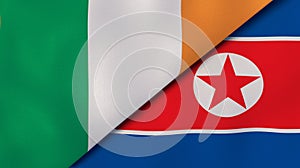 The flags of Ireland and North Korea. News, reportage, business background. 3d illustration