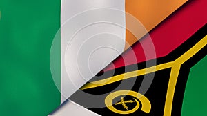 The flags of Ireland and Vanuatu. News, reportage, business background. 3d illustration