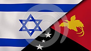 The flags of Israel and Papua New Guinea. News, reportage, business background. 3d illustration