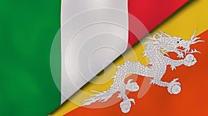 The flags of Italy and Bhutan. News, reportage, business background. 3d illustration