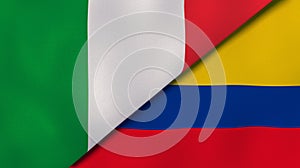 The flags of Italy and Colombia. News, reportage, business background. 3d illustration