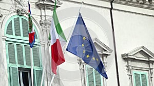 The flags of Italy and European Union an