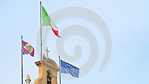 The flags of Italy and European Union an