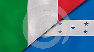 The flags of Italy and Honduras. News, reportage, business background. 3d illustration