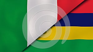 The flags of Italy and Mauritius. News, reportage, business background. 3d illustration