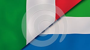 The flags of Italy and Sierra Leone. News, reportage, business background. 3d illustration