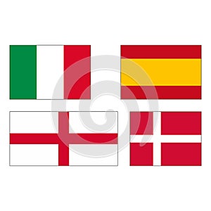 Flags of Italy, Spain, England and Denmark photo