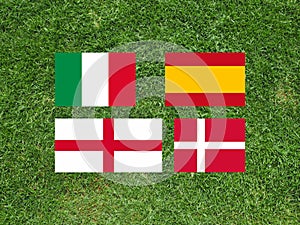 Flags of Italy, Spain, England and Denmark photo